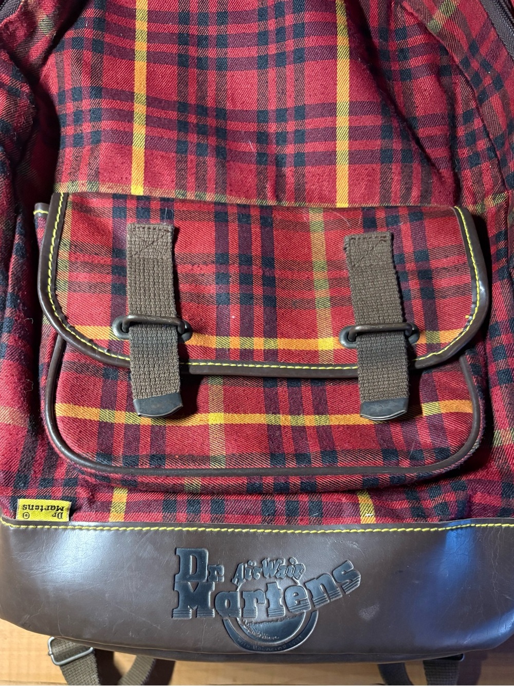 Vtg 90s Dr Martens Red Plaid Backpack- Red Yellow Brown Black- Grunge - Picture 2 of 14
